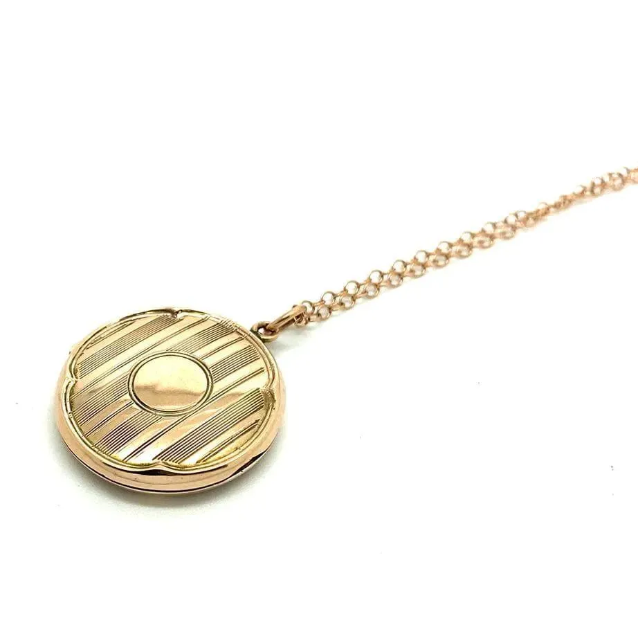 Antique Victorian 9ct Rose Gold Round Locket Necklace