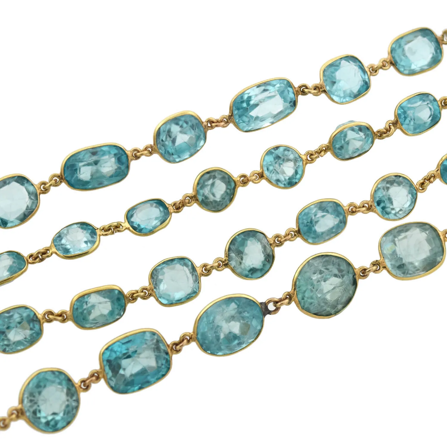 Art Deco 14kt Natural Blue Zircon Link Necklace 115.00ctw