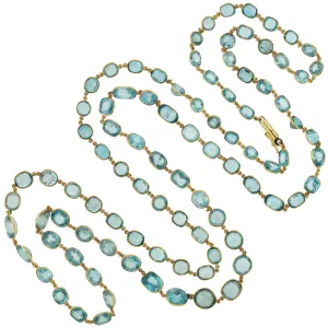 Art Deco 14kt Natural Blue Zircon Link Necklace 115.00ctw