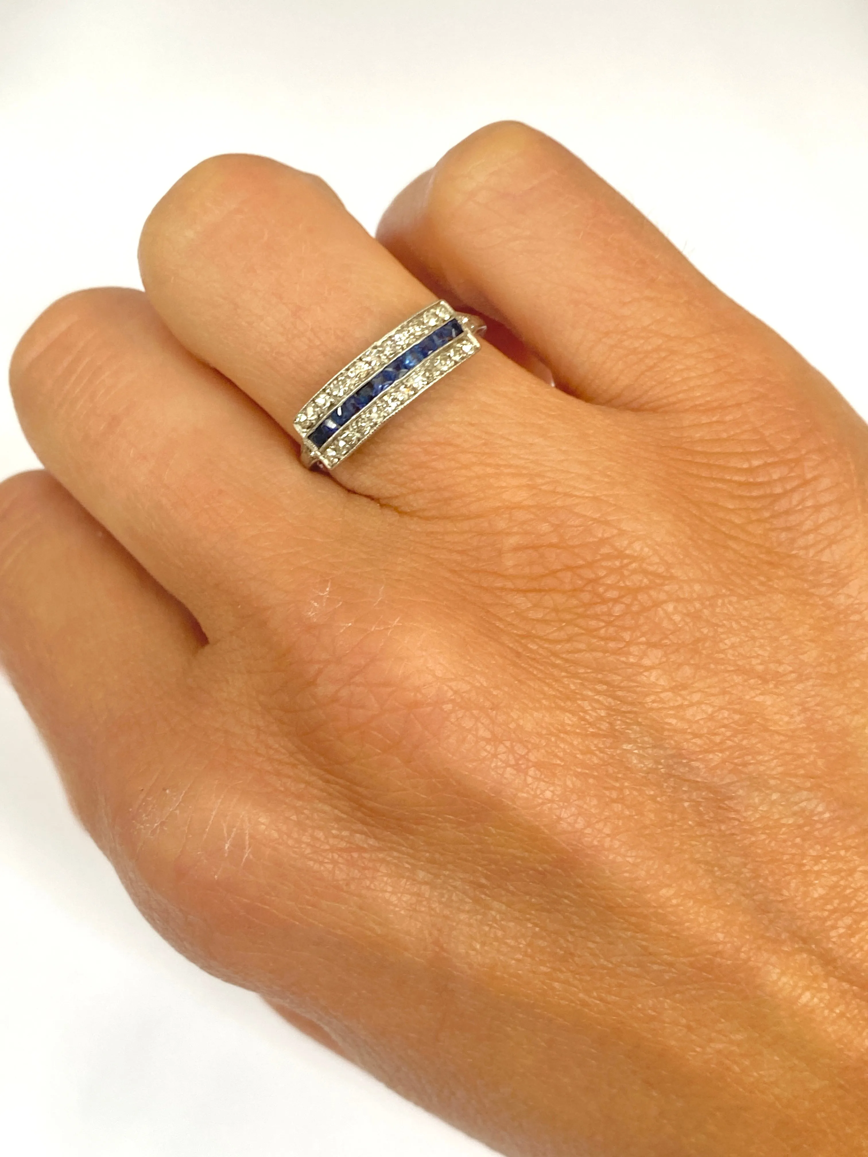 Art Deco, 18ct Gold, Sapphire and Diamond Panel Ring