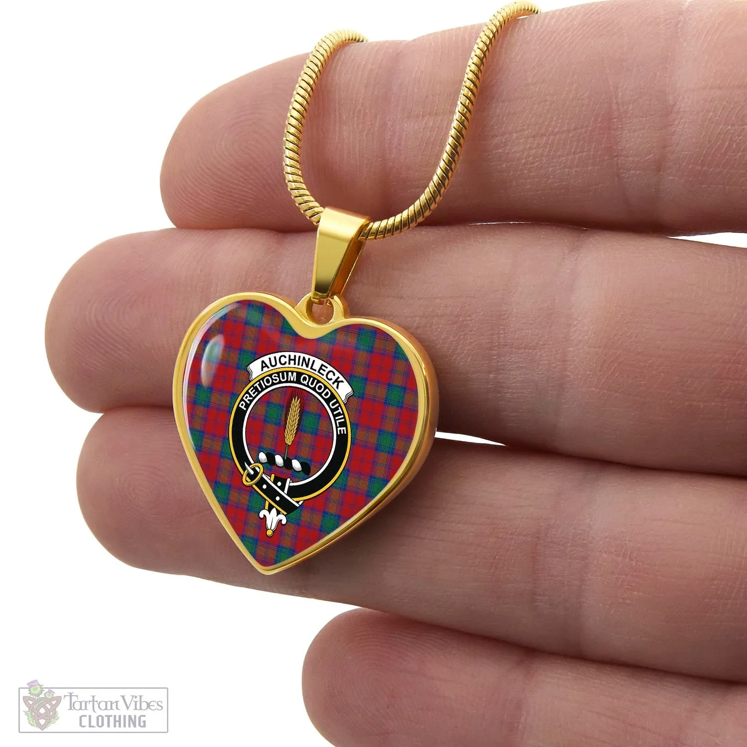 Auchinleck (Affleck) Tartan Heart Necklace with Family Crest