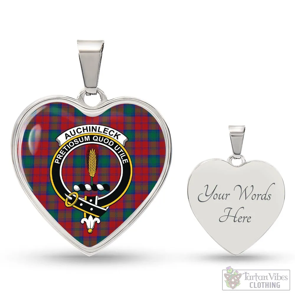 Auchinleck (Affleck) Tartan Heart Necklace with Family Crest