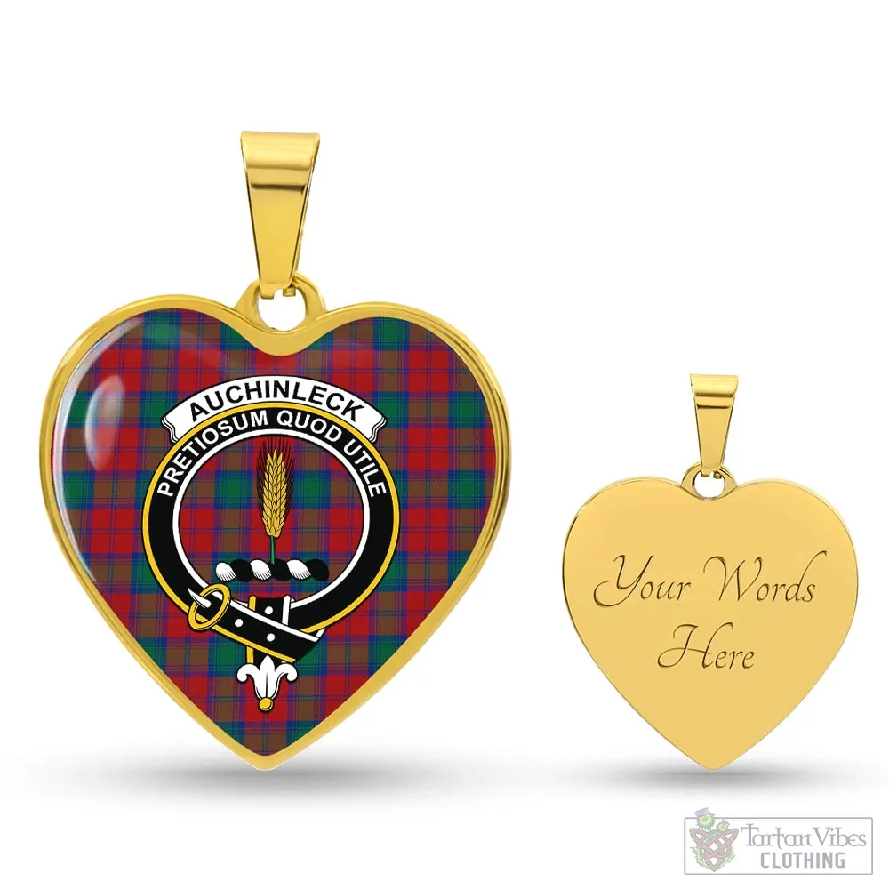 Auchinleck (Affleck) Tartan Heart Necklace with Family Crest