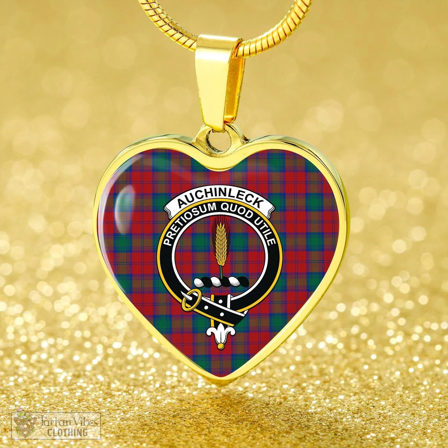 Auchinleck (Affleck) Tartan Heart Necklace with Family Crest