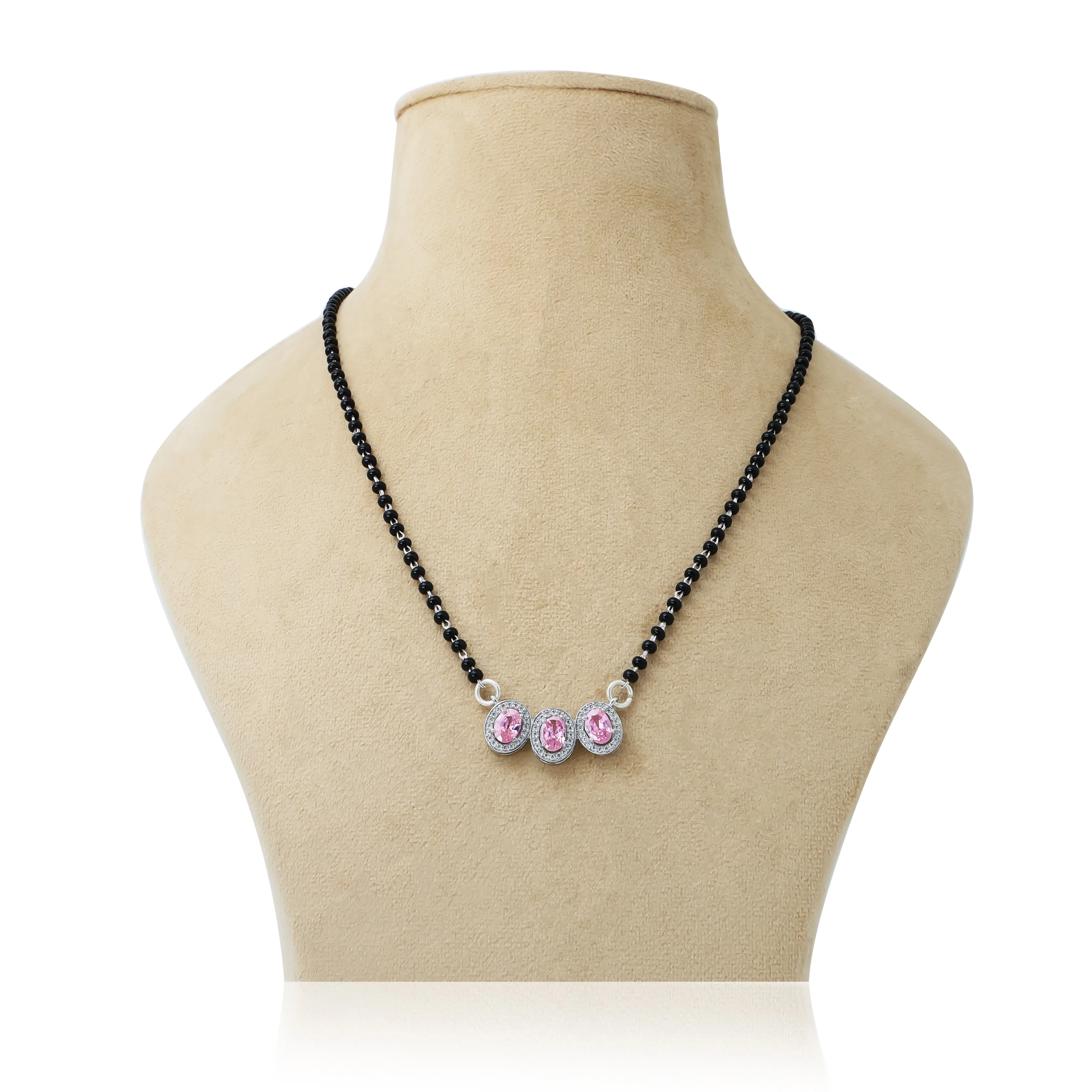 Beautiful Mangalsutra Adorned with a Pink Sapphire and American Diamonds