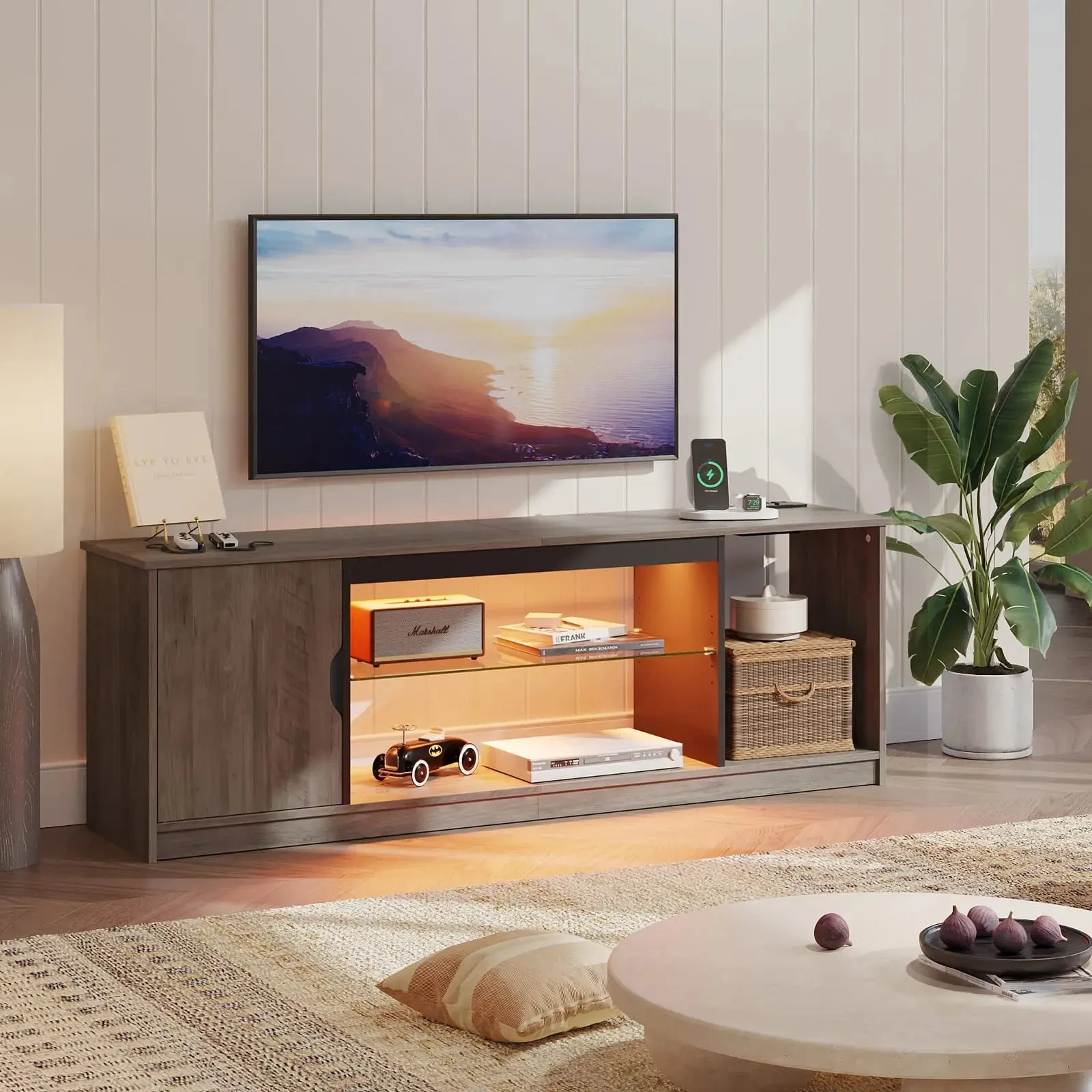 Bestier 70 Inch TV Stand with Electric Fireplace