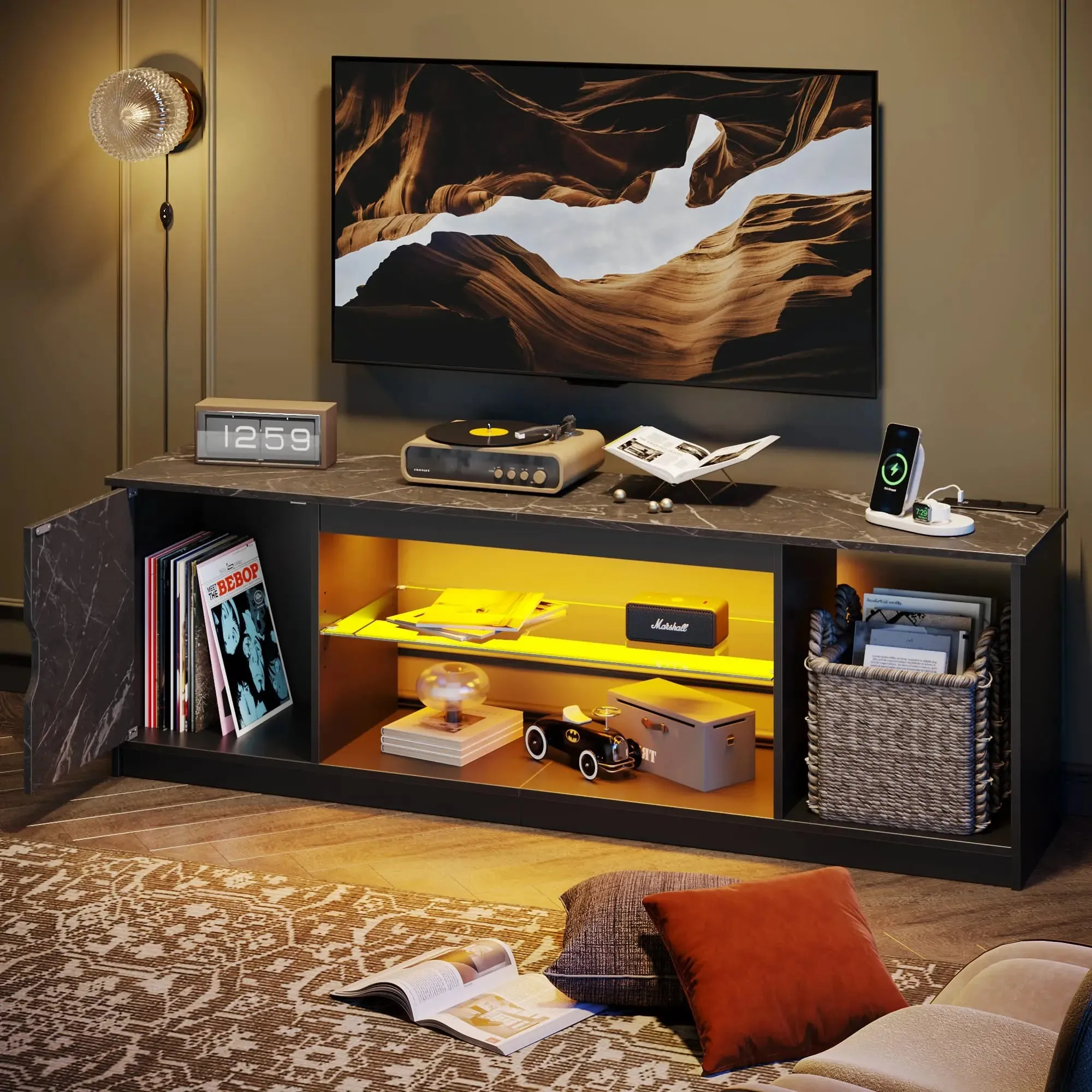 Bestier 70 Inch TV Stand with Electric Fireplace