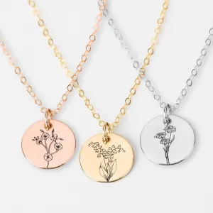 Birth Flower Disc Necklace