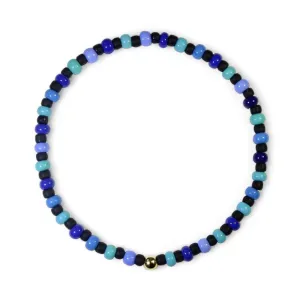 Black & Blue Bead Stretch Bracelet with Gold