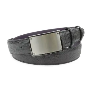 Black Carung Texture Satin Plate Belt