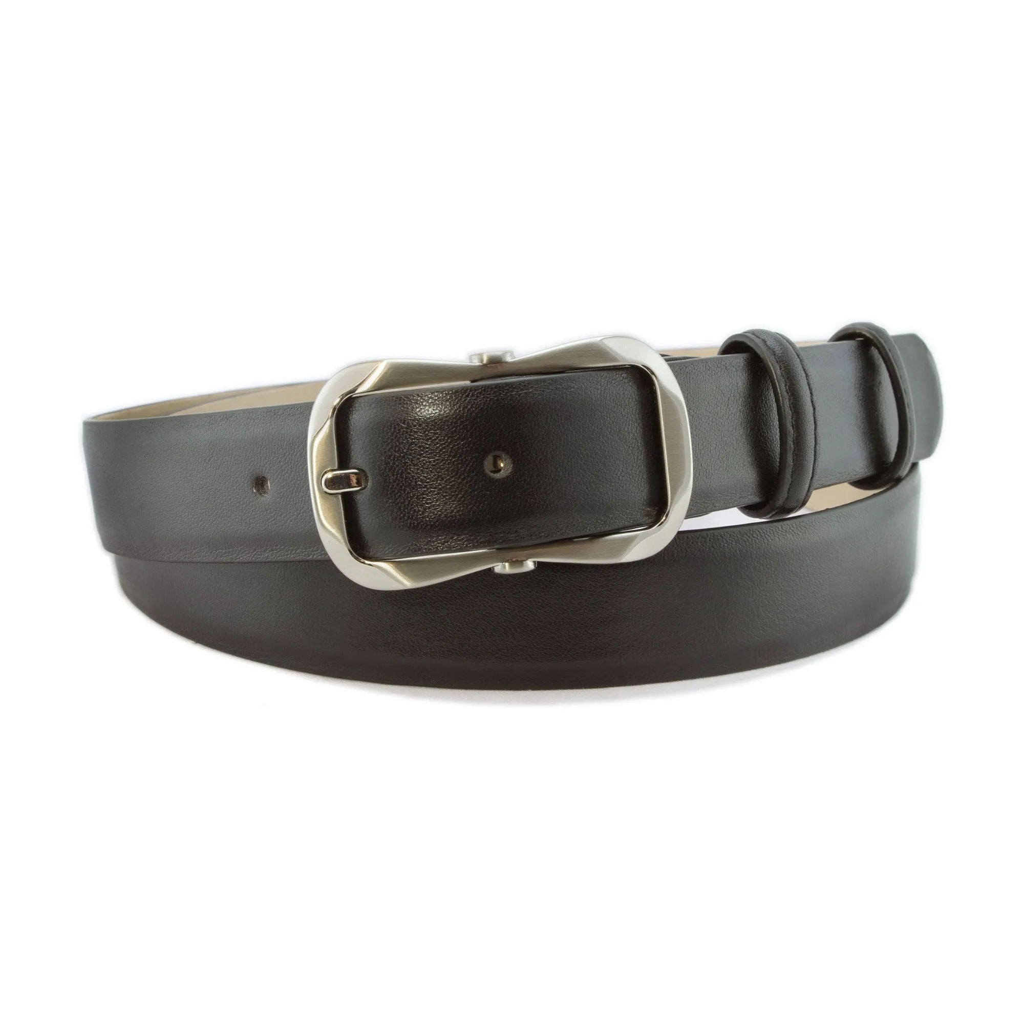 Black napa soft feel narrow belt with hexagon buckle