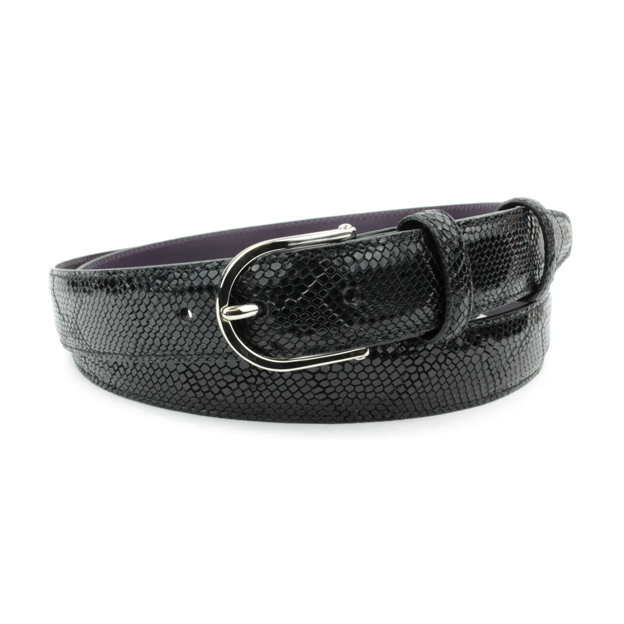 Black Narrow Mock Python Belt