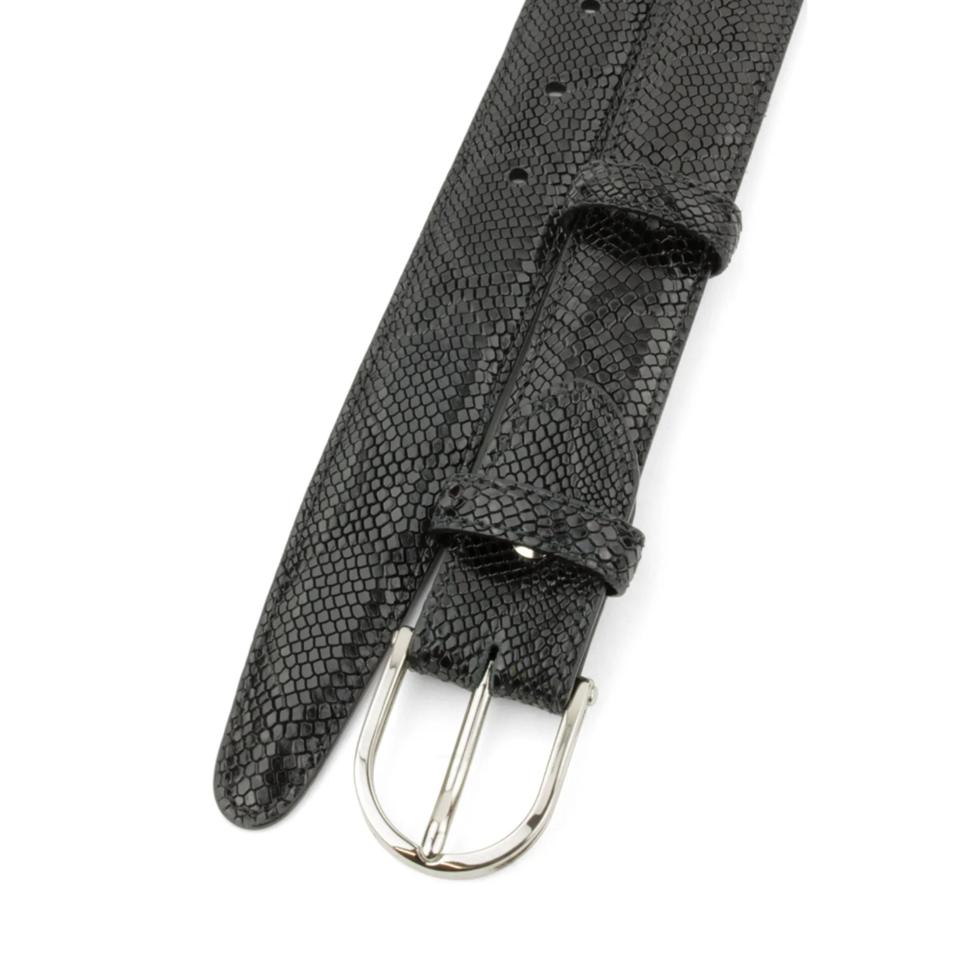 Black Narrow Mock Python Belt