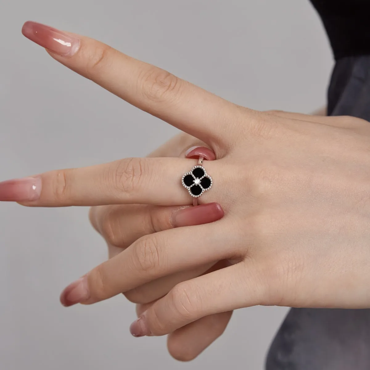 Black Onyx Clover Ring