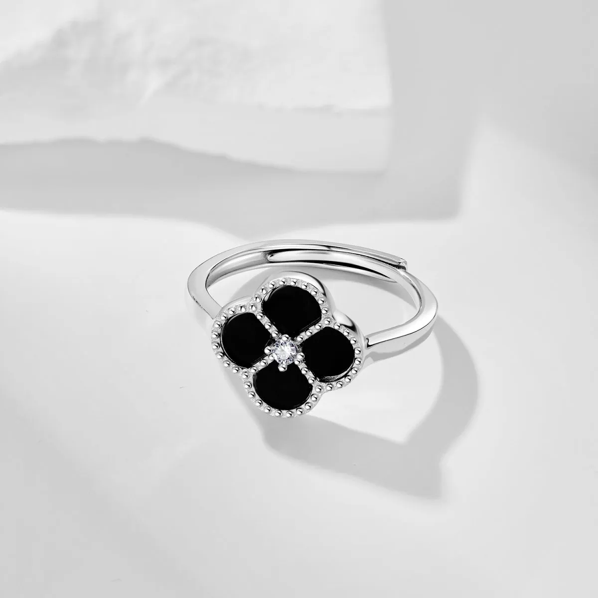 Black Onyx Clover Ring