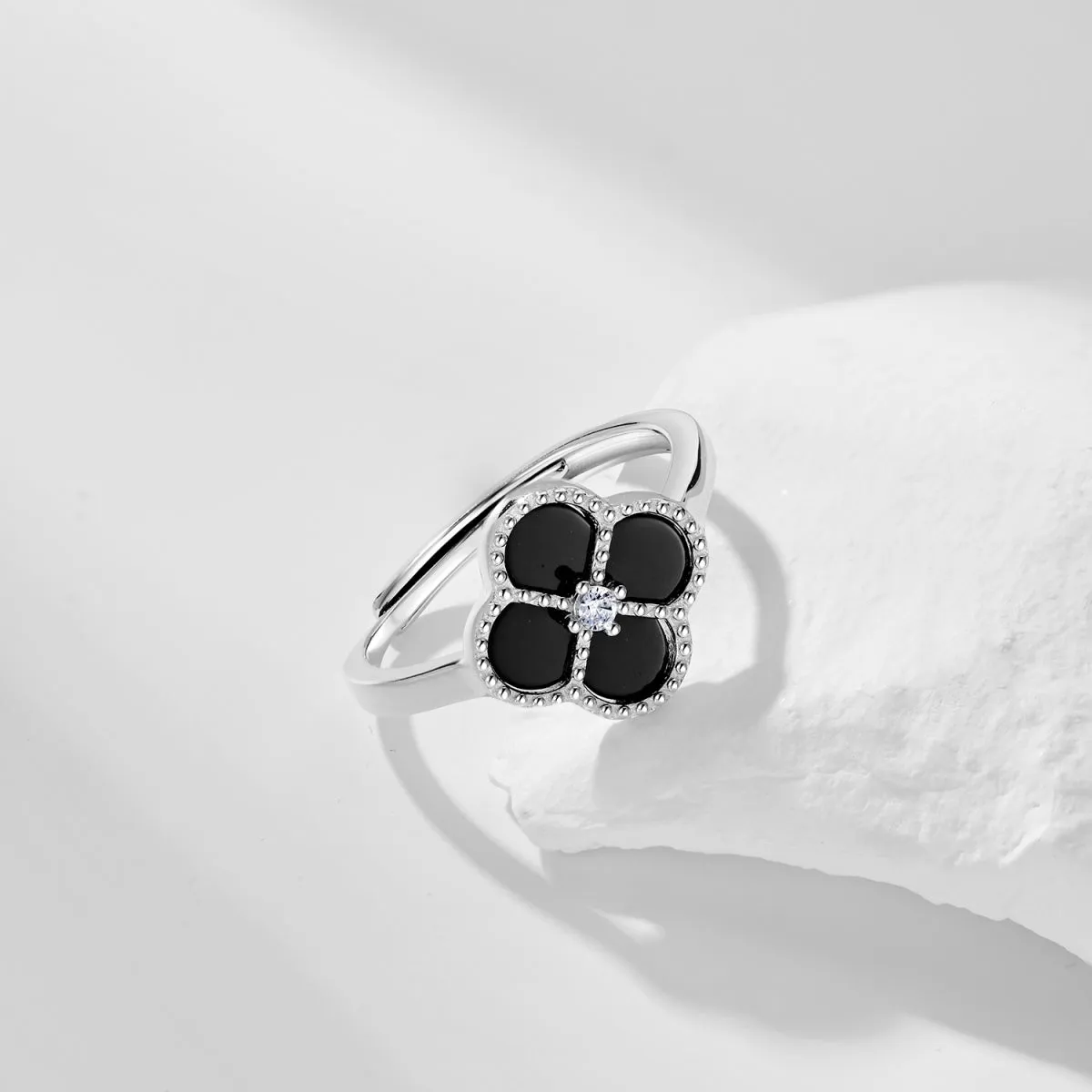 Black Onyx Clover Ring