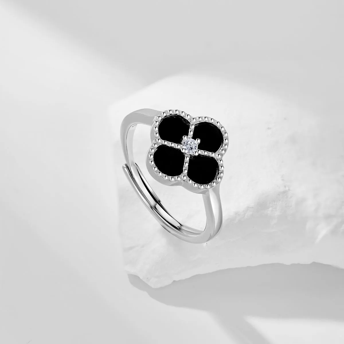 Black Onyx Clover Ring