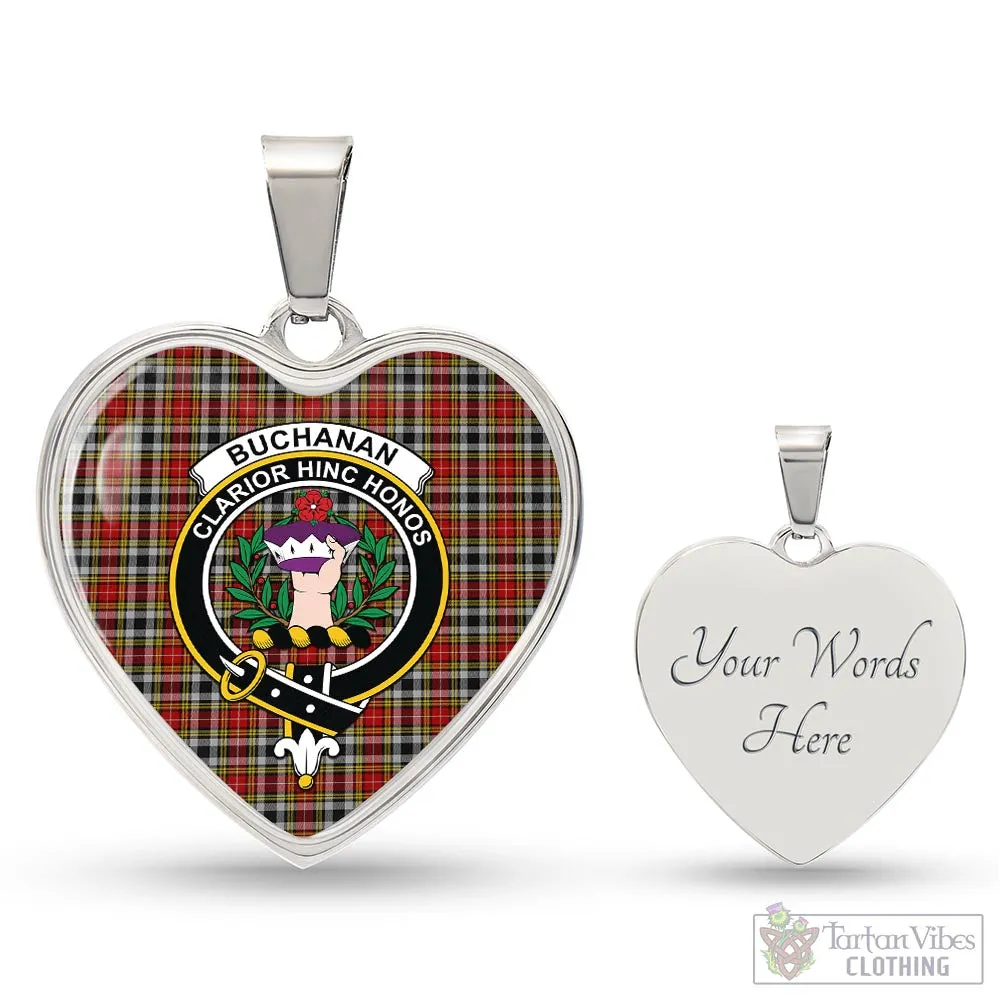 Buchanan Old Dress Tartan Heart Necklace with Family Crest