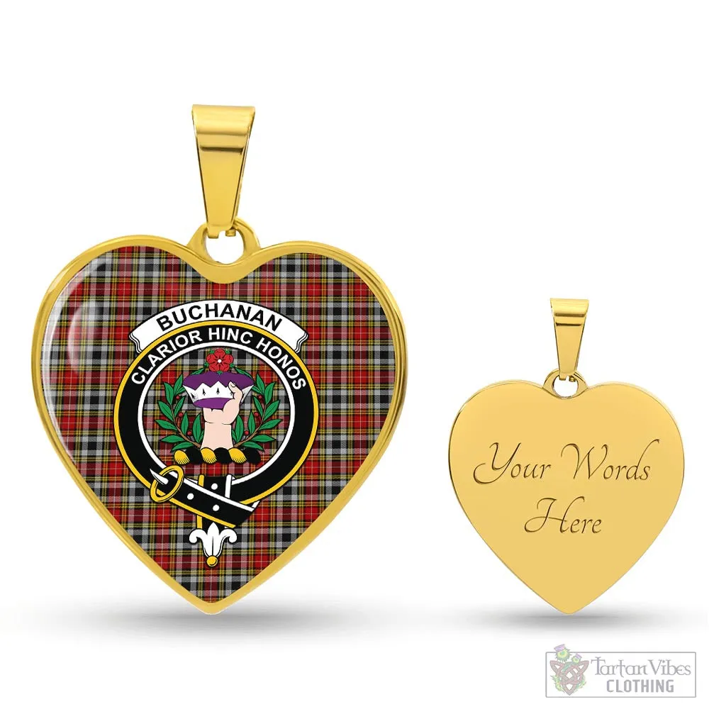 Buchanan Old Dress Tartan Heart Necklace with Family Crest