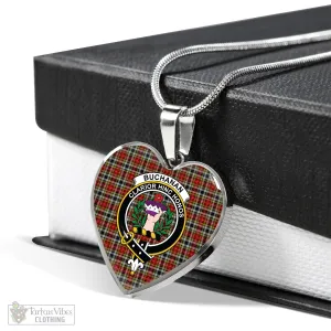 Buchanan Old Dress Tartan Heart Necklace with Family Crest