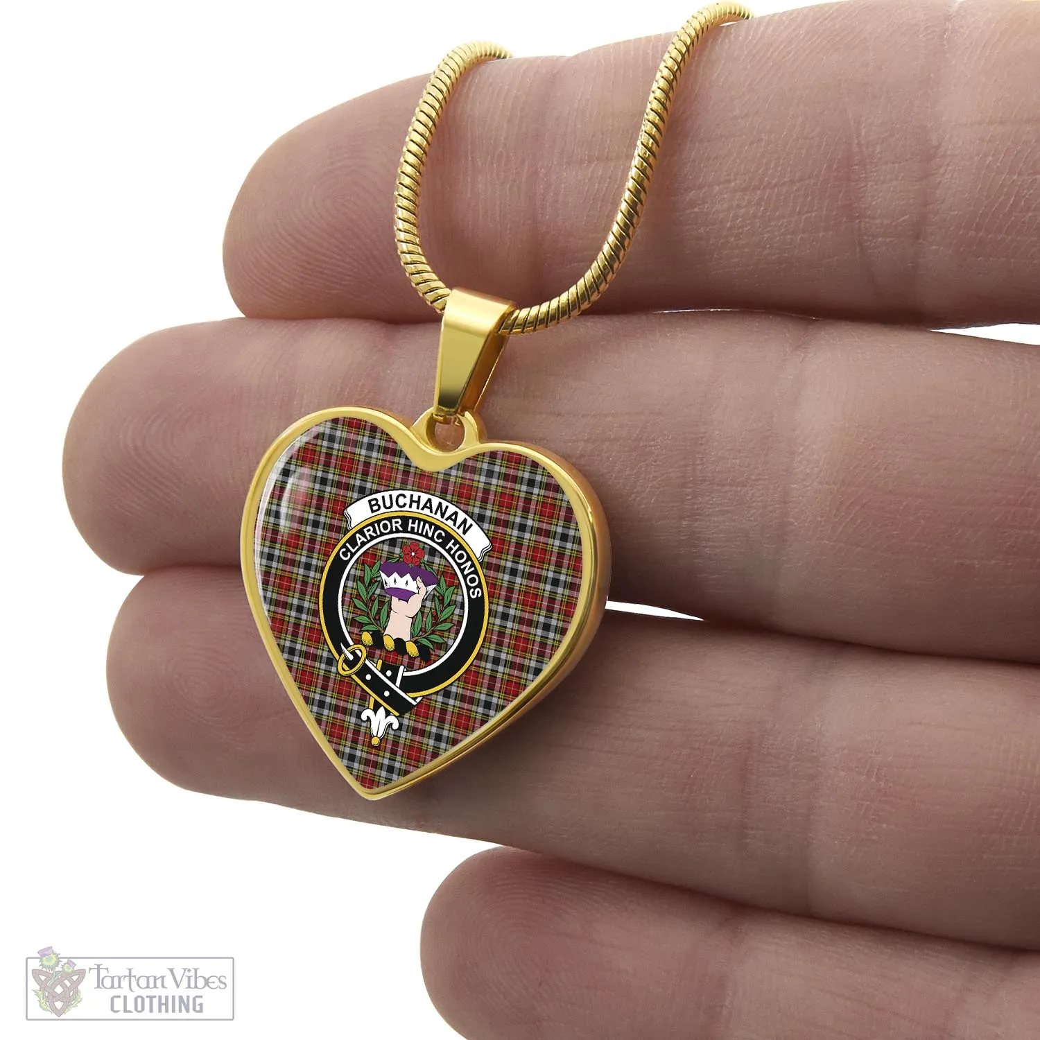 Buchanan Old Dress Tartan Heart Necklace with Family Crest