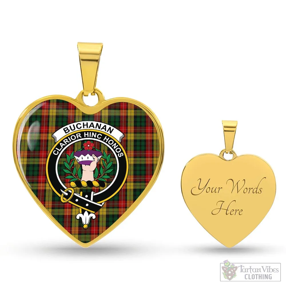 Buchanan Tartan Heart Necklace with Family Crest