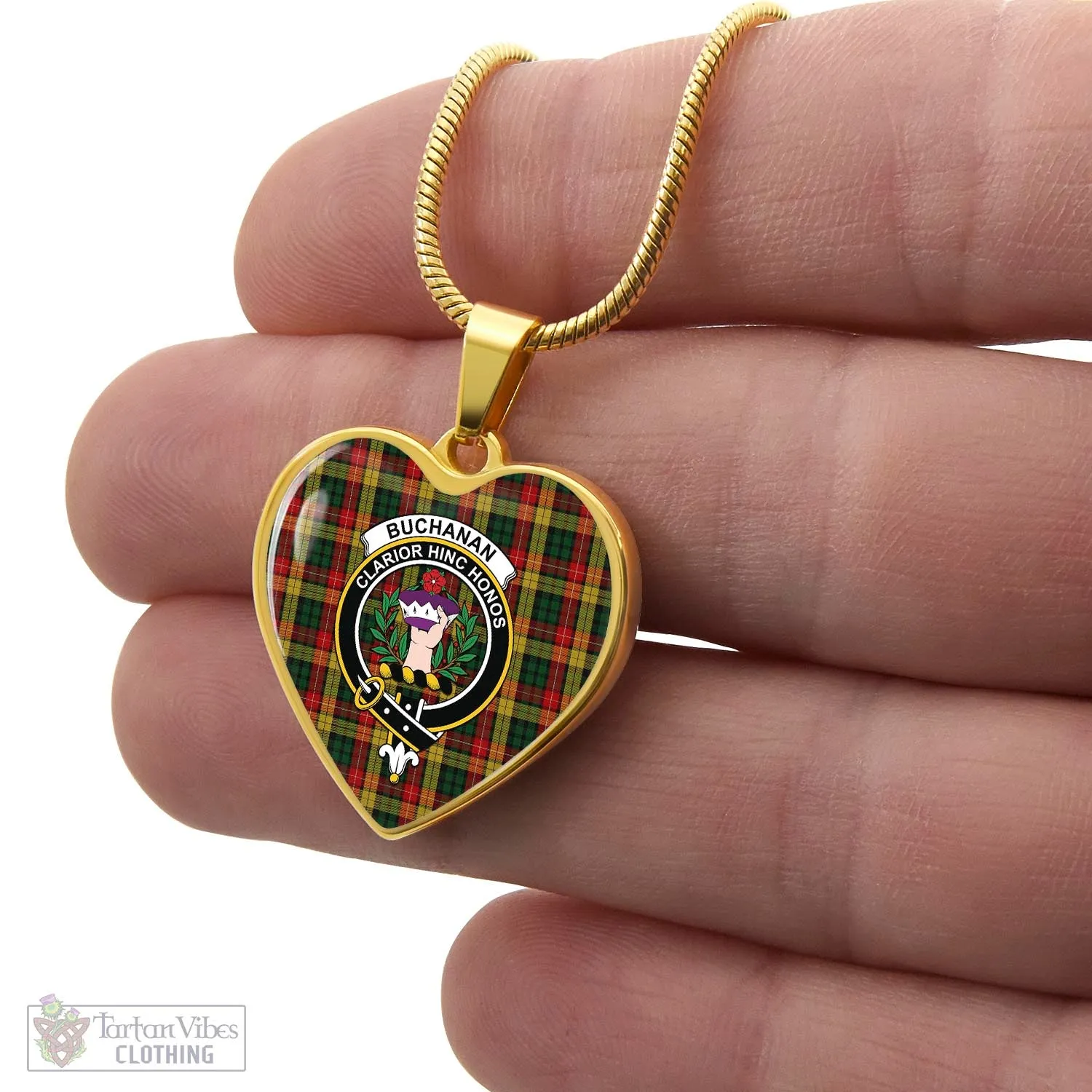 Buchanan Tartan Heart Necklace with Family Crest