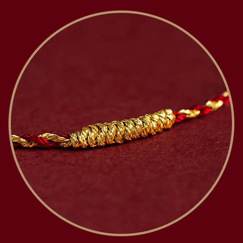 Buddha Stones 14K Gold Plated Handmade Red Gold Rope King Kong Knot Braided Luck Bracelet