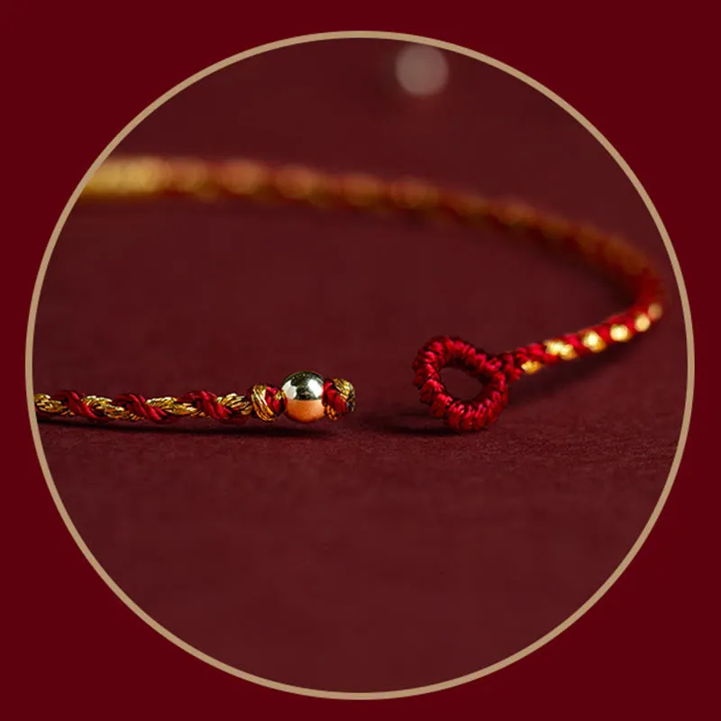 Buddha Stones 14K Gold Plated Handmade Red Gold Rope King Kong Knot Braided Luck Bracelet