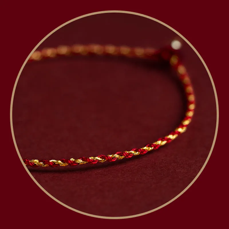 Buddha Stones 14K Gold Plated Handmade Red Gold Rope King Kong Knot Braided Luck Bracelet