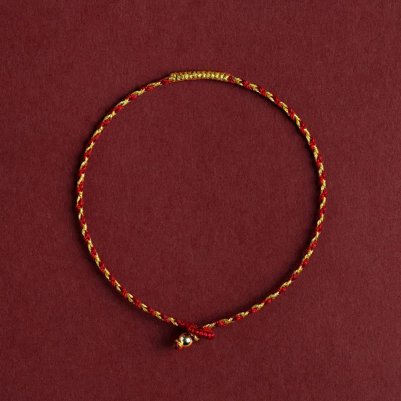 Buddha Stones 14K Gold Plated Handmade Red Gold Rope King Kong Knot Braided Luck Bracelet