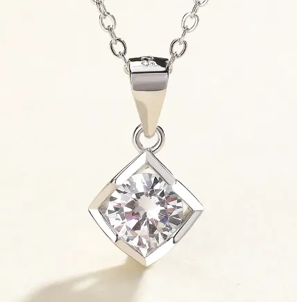 Carmine Sterling Silver Necklace with Zircon 18 inches