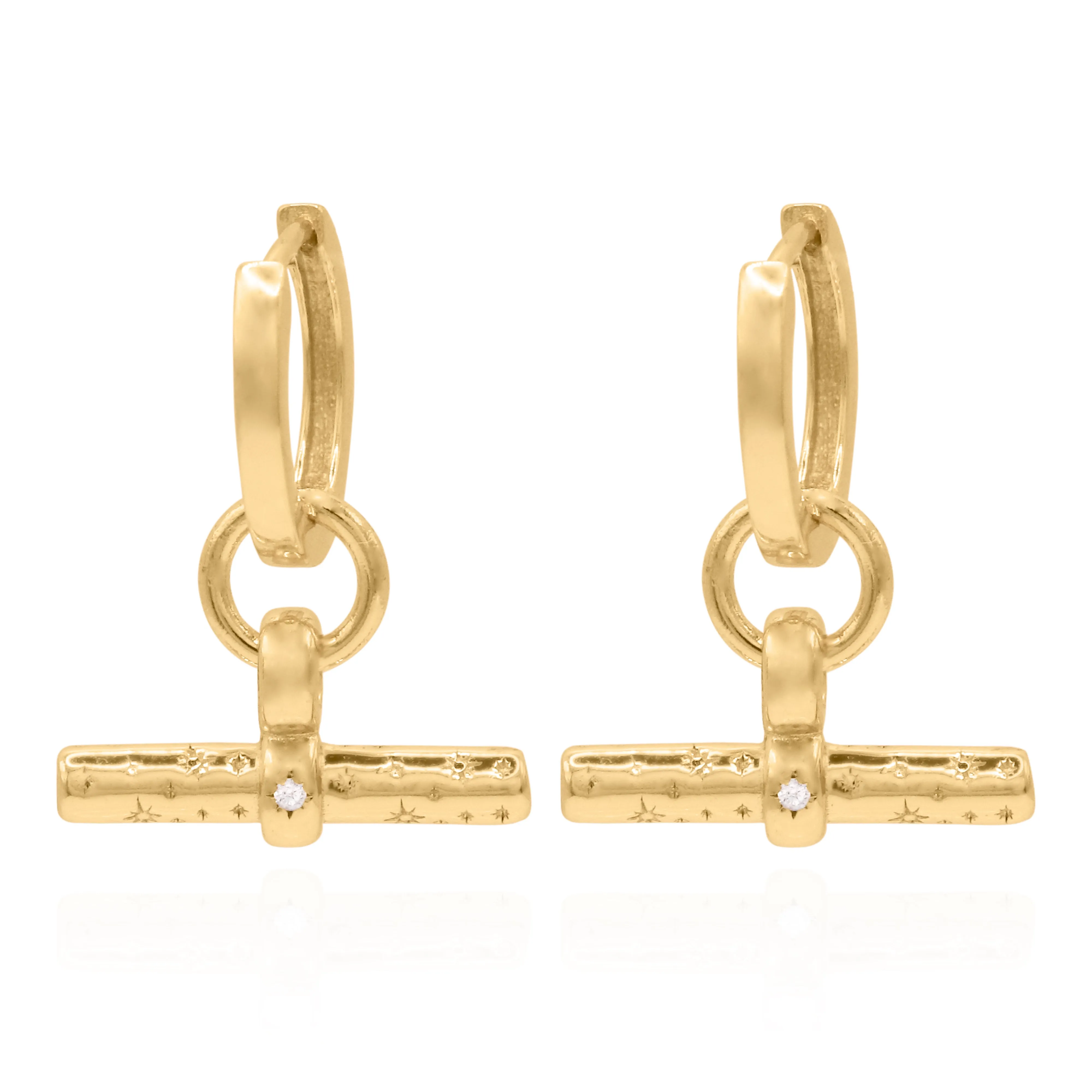 Cassia T-Bar Huggie Earrings | 18k Gold Plated