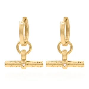 Cassia T-Bar Huggie Earrings | 18k Gold Plated