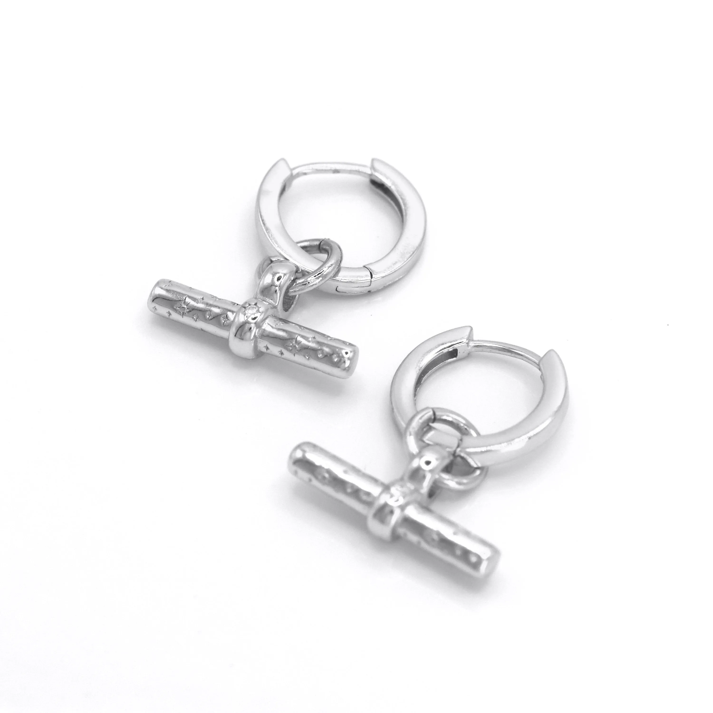 Cassia T-Bar Huggie Earrings | 925 Sterling Silver