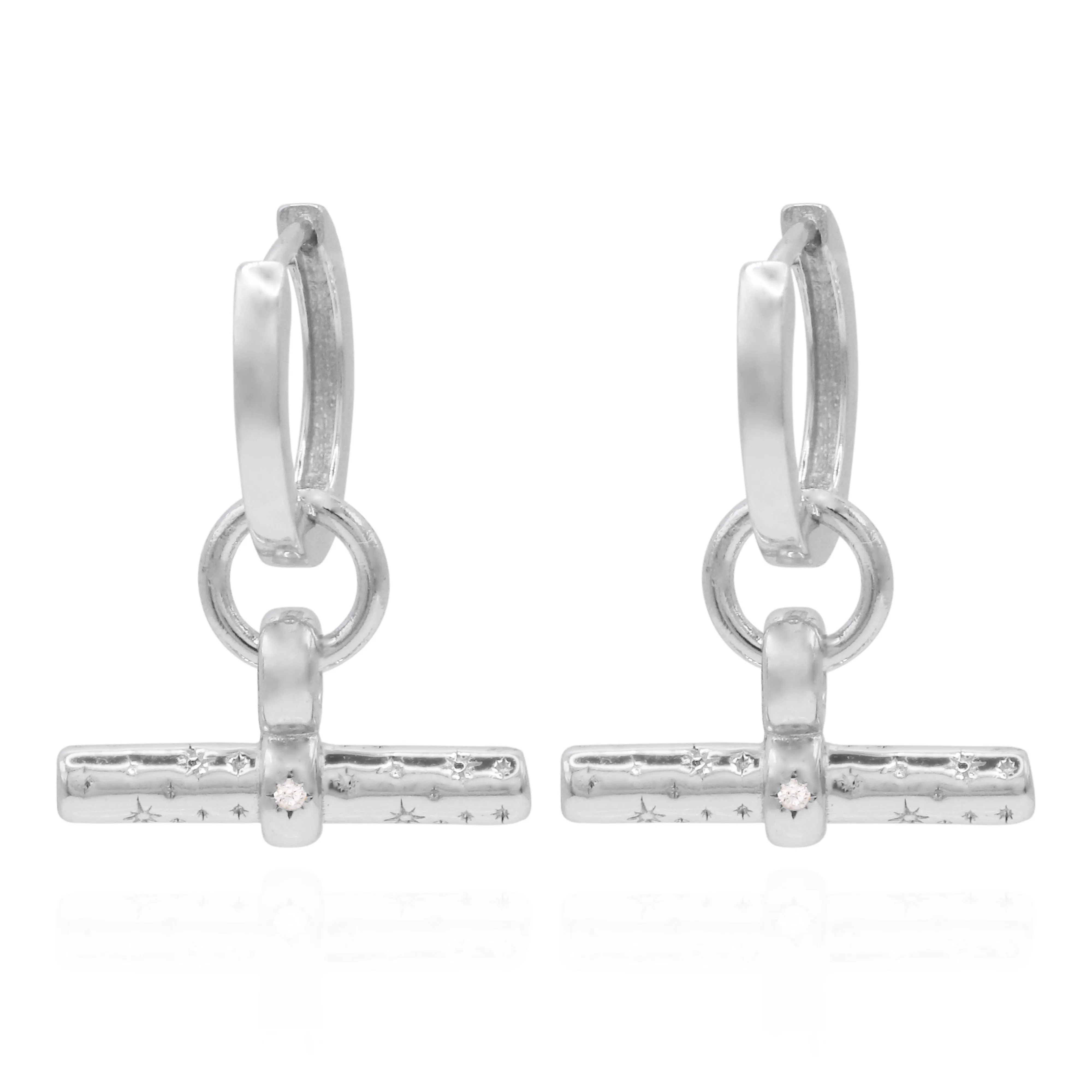 Cassia T-Bar Huggie Earrings | 925 Sterling Silver