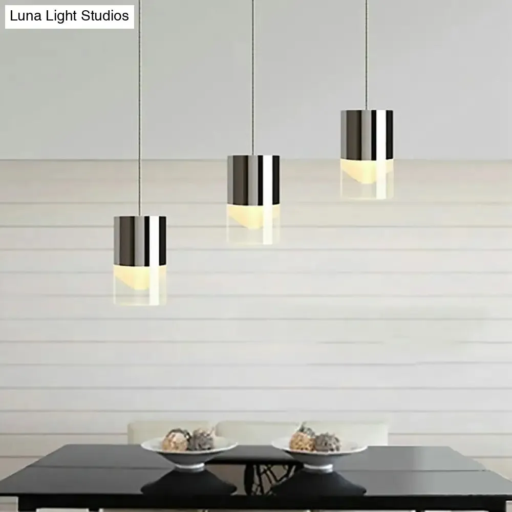 Chrome Glass Pendant Light for Bar with Modern Triple Cylinder Design