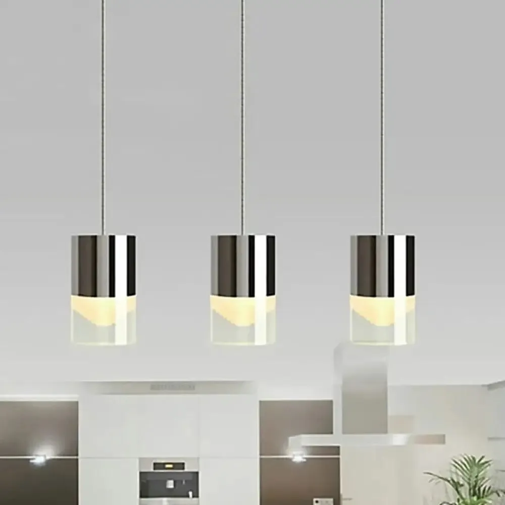 Chrome Glass Pendant Light for Bar with Modern Triple Cylinder Design