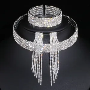 Classic Elegant Tassel Crystal Rhinestone Jewelry Set