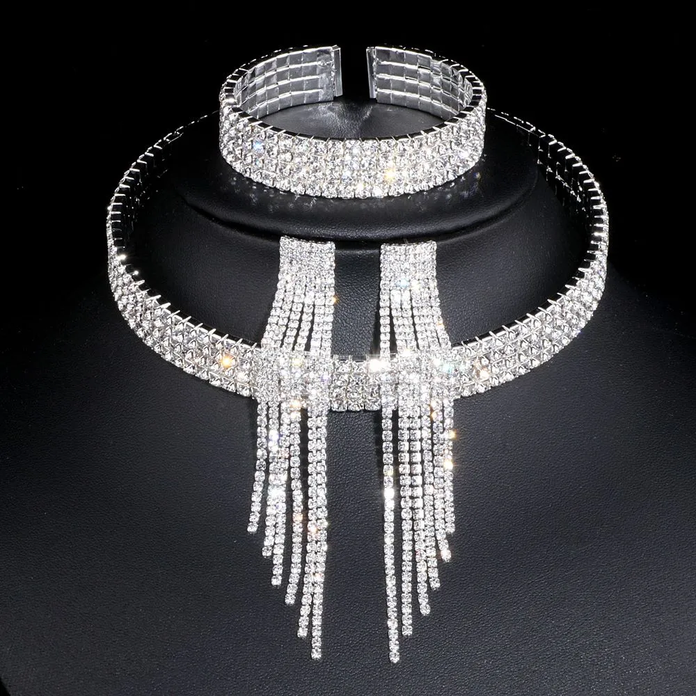 Classic Elegant Tassel Crystal Rhinestone Jewelry Set