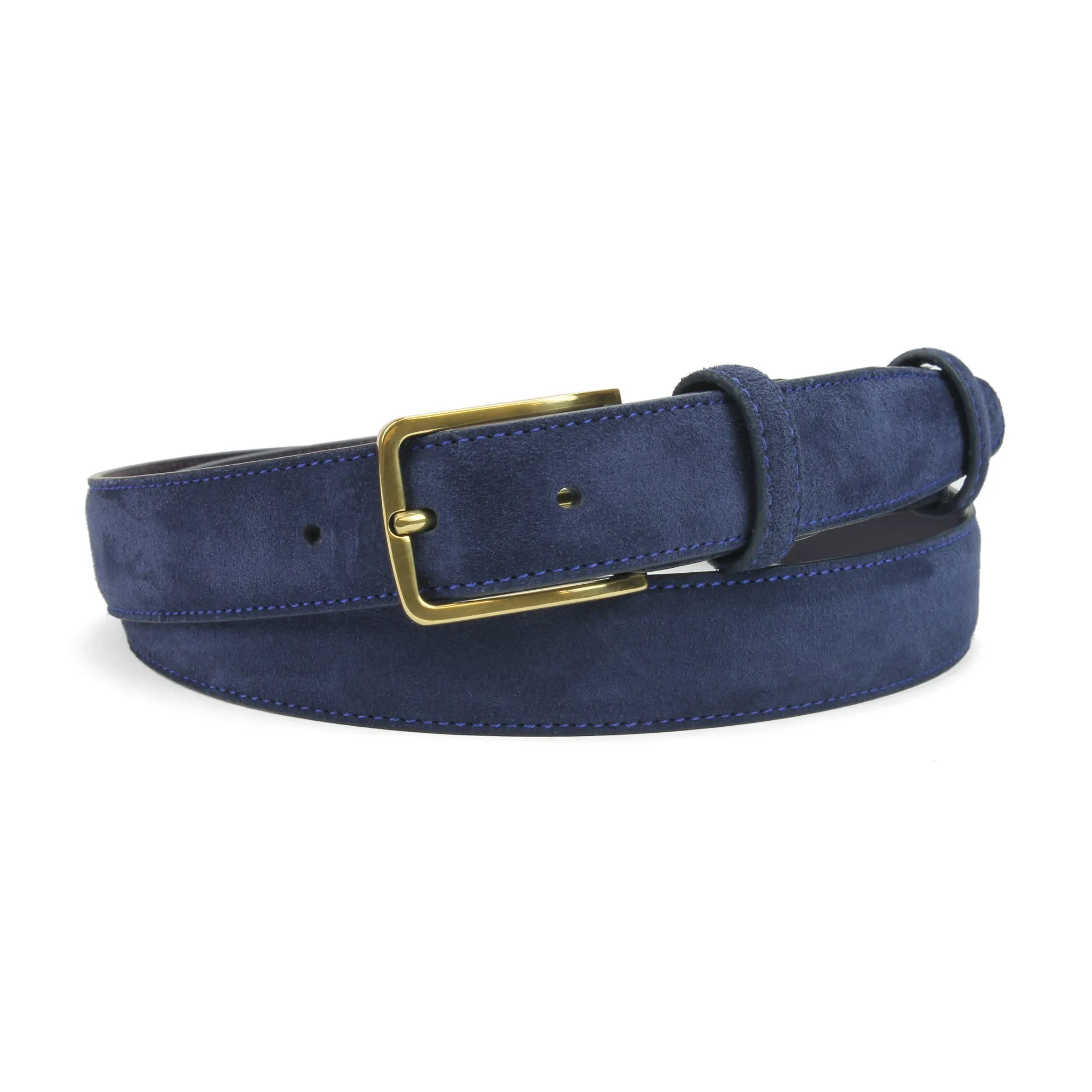 Classic Narrow Navy Blue Suede Gold Prong Belt