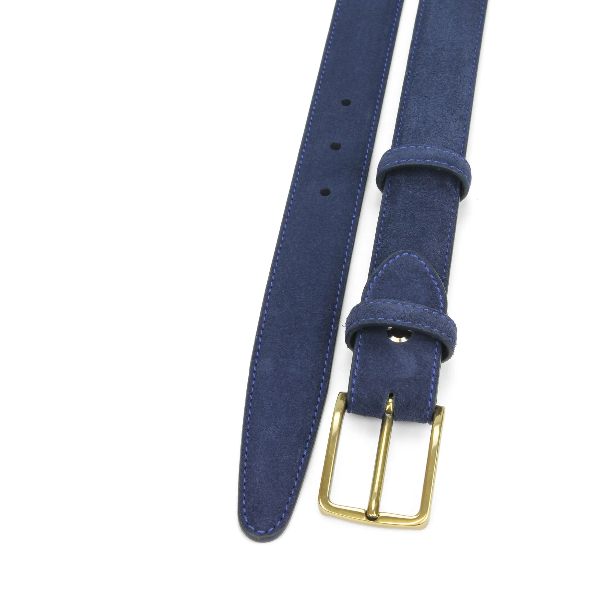 Classic Narrow Navy Blue Suede Gold Prong Belt