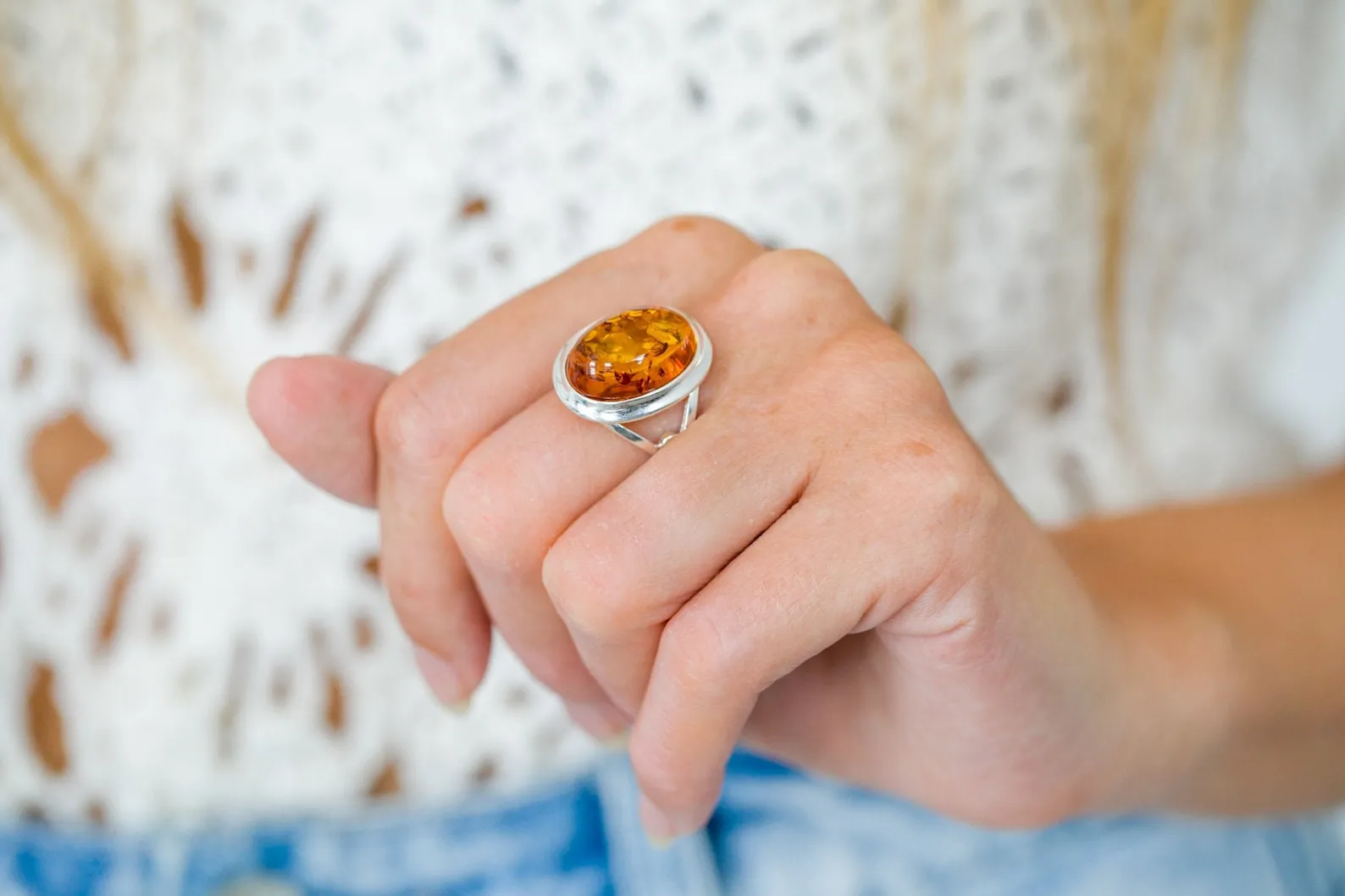 Classic Oval Ring with Cognac Amber