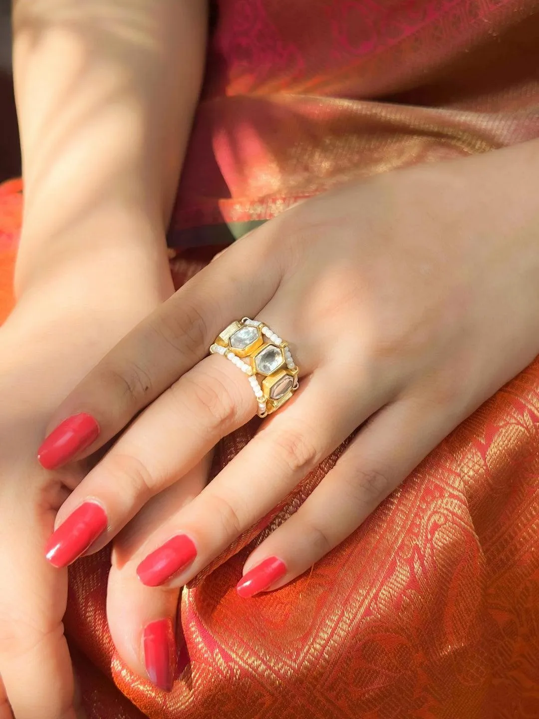 Classic Polki Stone Ring White