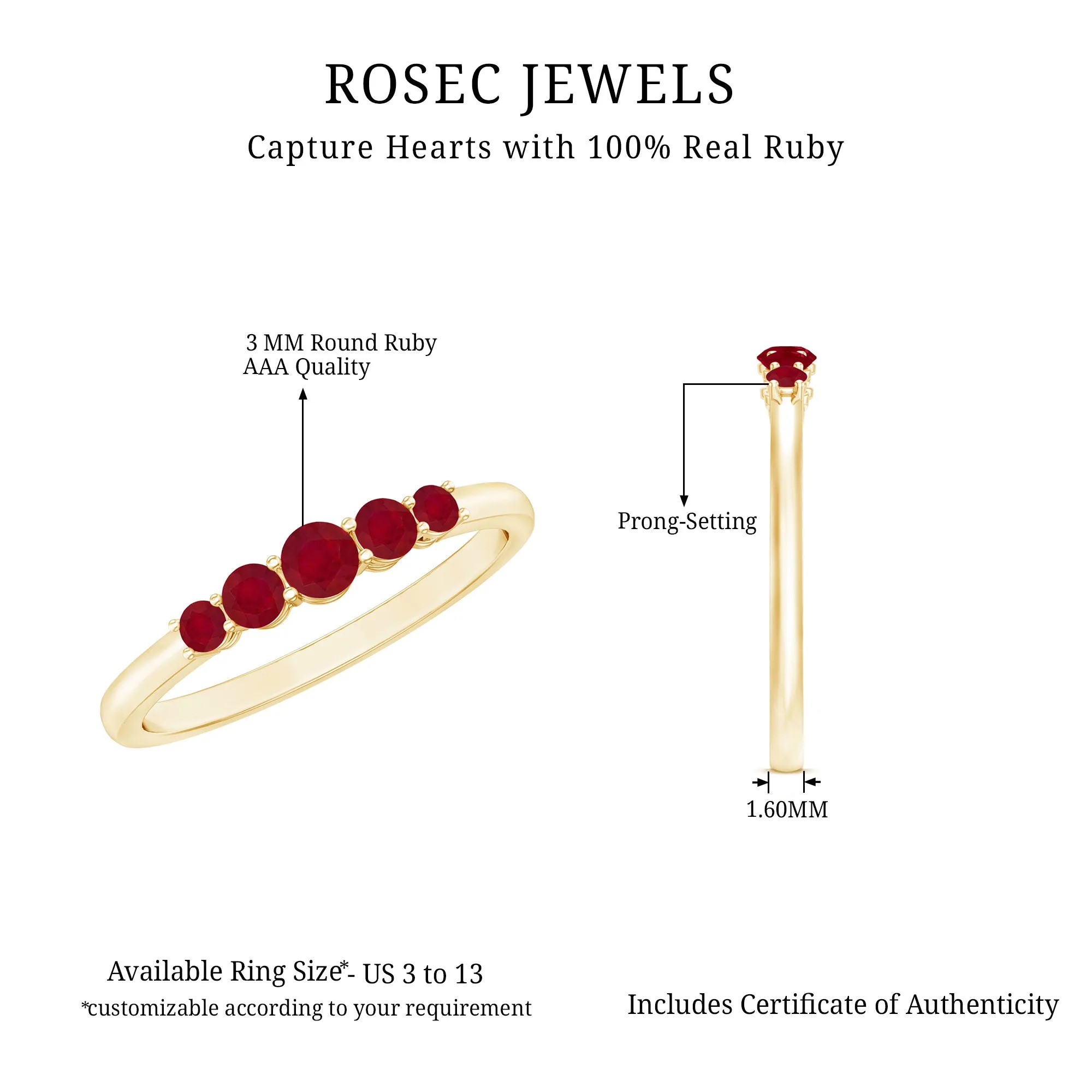 Classic Ruby 5 Stone Graduated Promise Ring