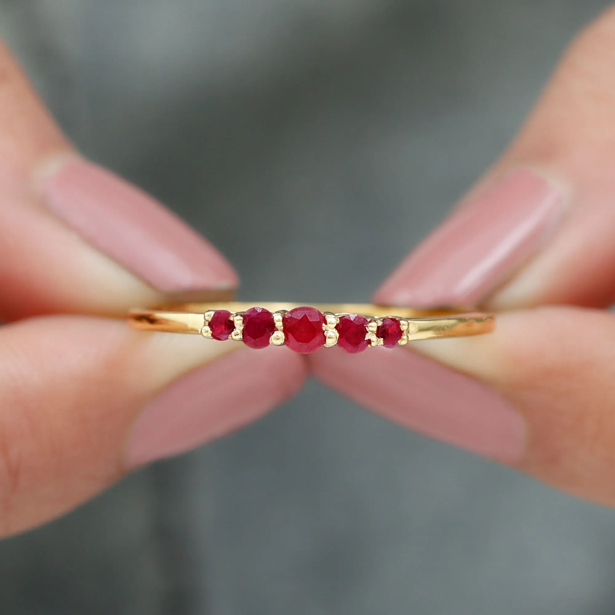 Classic Ruby 5 Stone Graduated Promise Ring