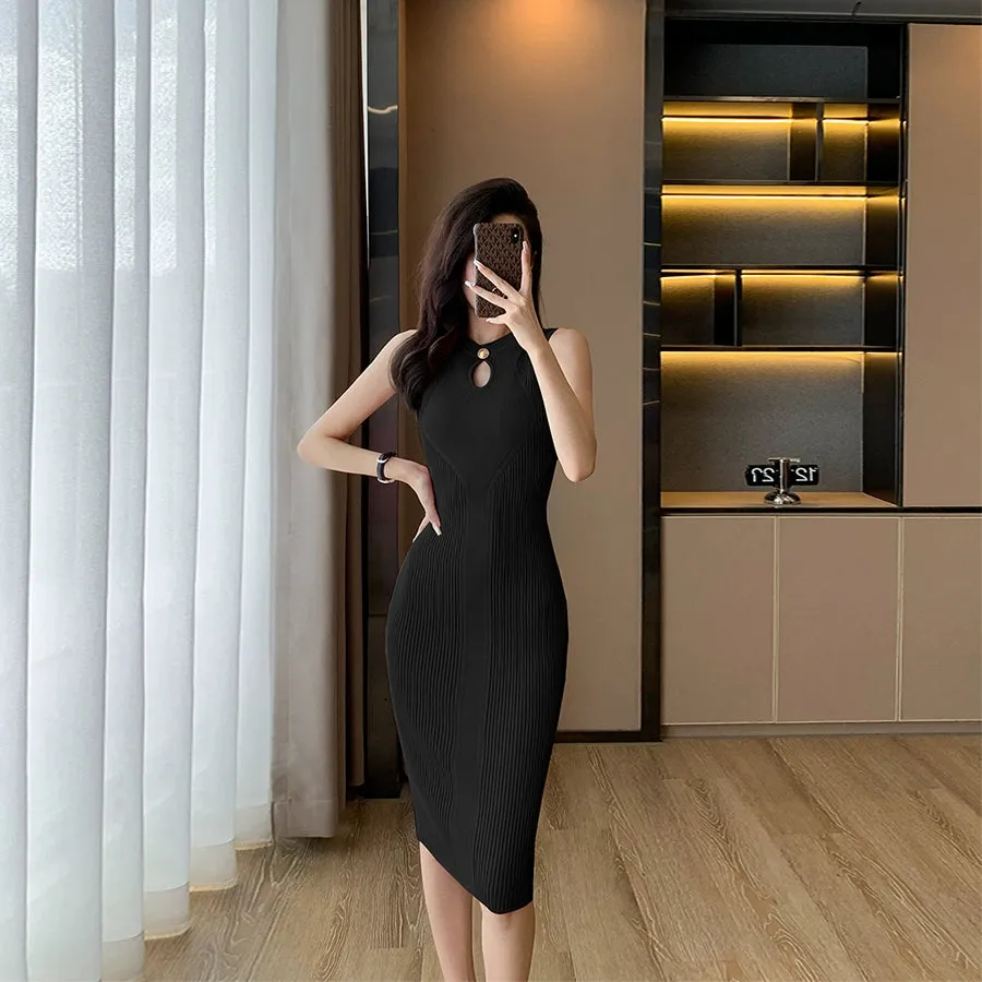 Classic Style round Neck Dress Silm Elegant Summer Wear