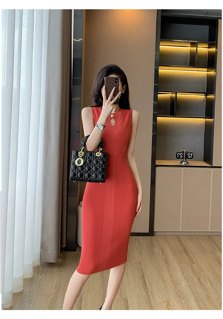 Classic Style round Neck Dress Silm Elegant Summer Wear