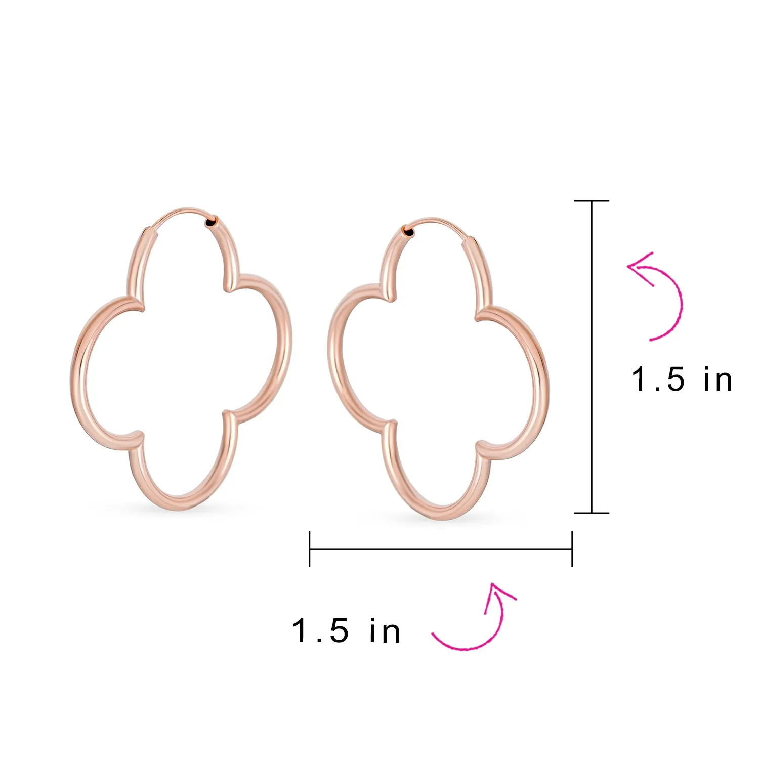 Clover Endless Hoop Earrings Rose Gold Plated .925 Sterling Silver