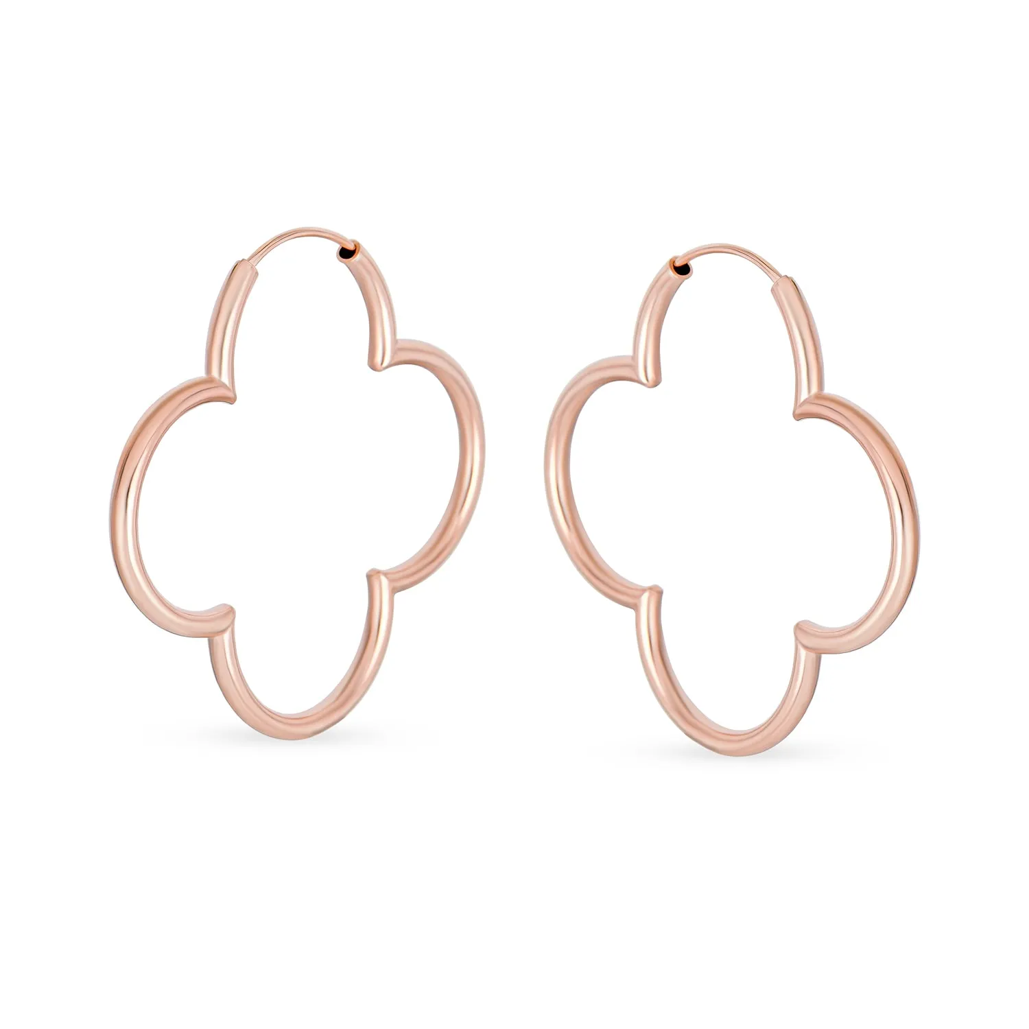 Clover Endless Hoop Earrings Rose Gold Plated .925 Sterling Silver